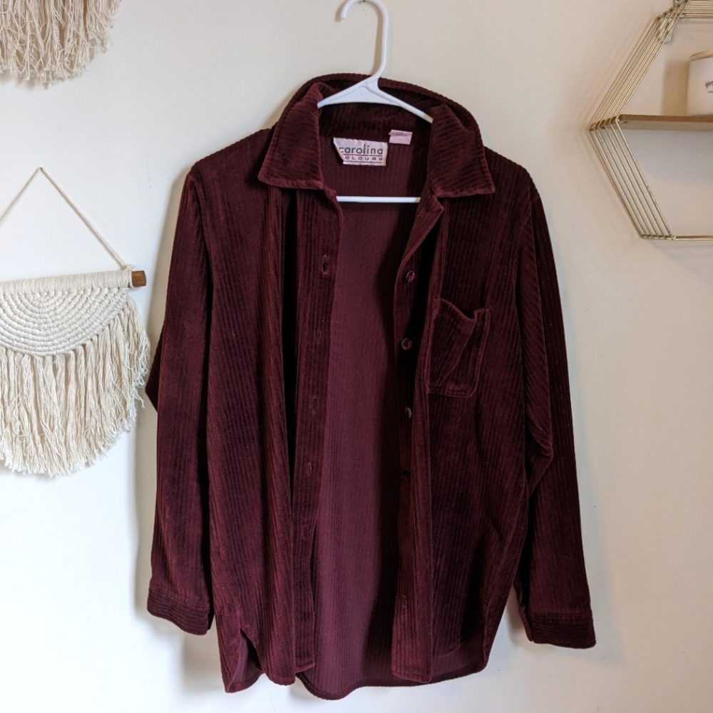Vintage Carolina Colours burgundy soft corduroy ribbed shirt jacket shacket